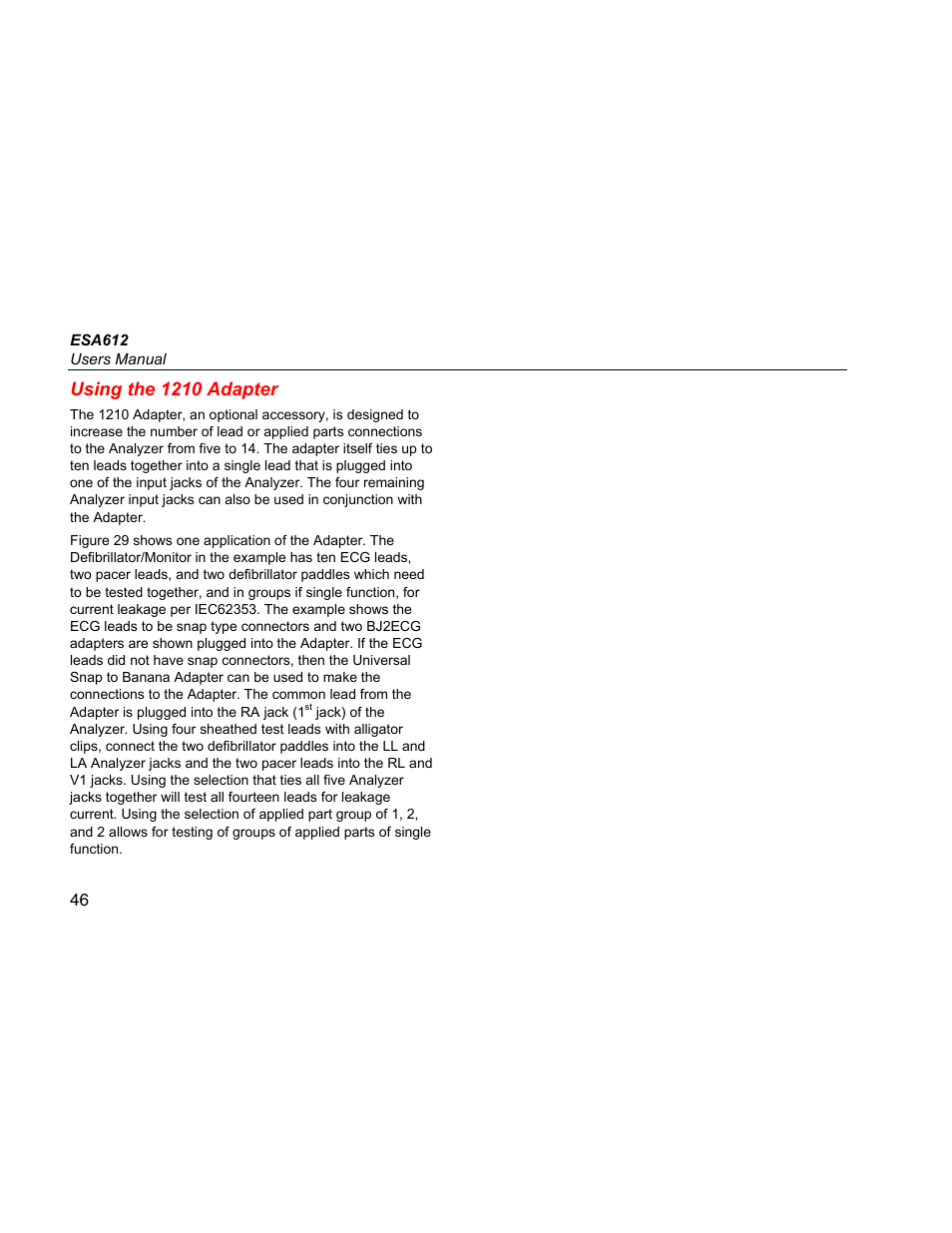 Using the 1210 adapter | Fluke ESA612 User Manual | Page 60 / 78