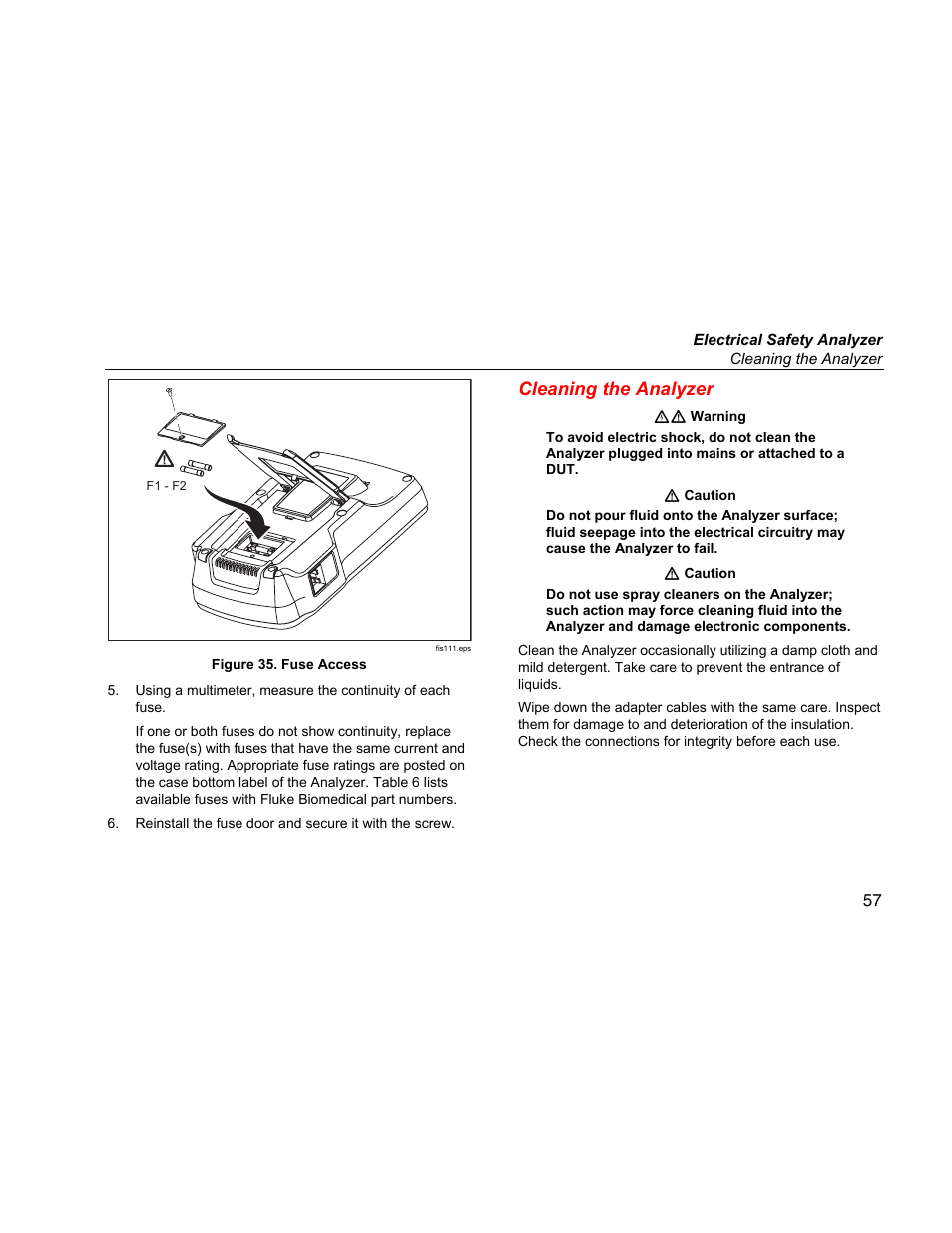 Cleaning the analyzer | Fluke ESA612 User Manual | Page 71 / 78
