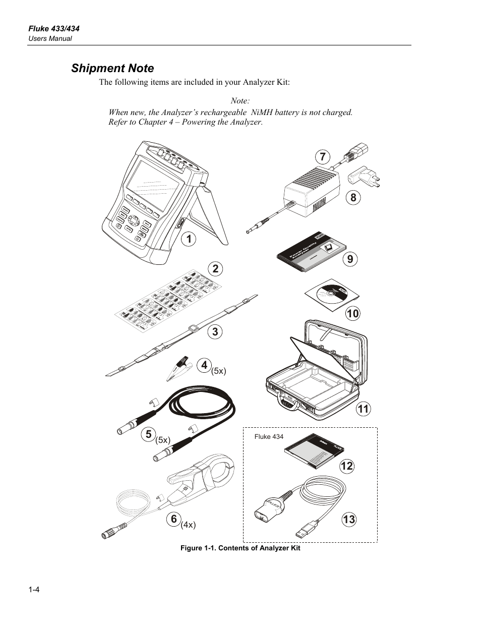 Shipment note | Fluke 434 User Manual | Page 10 / 122