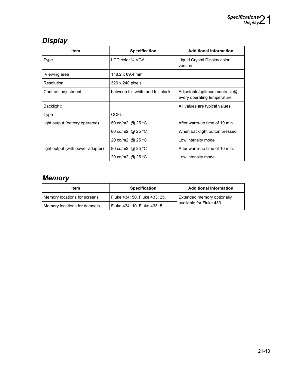 Display | Fluke 434 User Manual | Page 115 / 122
