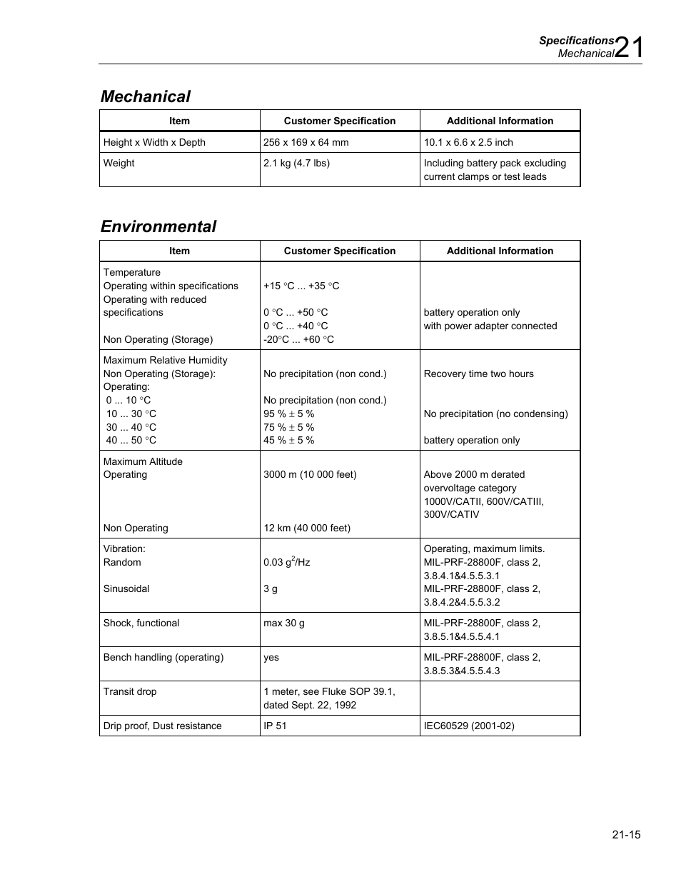 Mechanical, Environmental | Fluke 434 User Manual | Page 117 / 122
