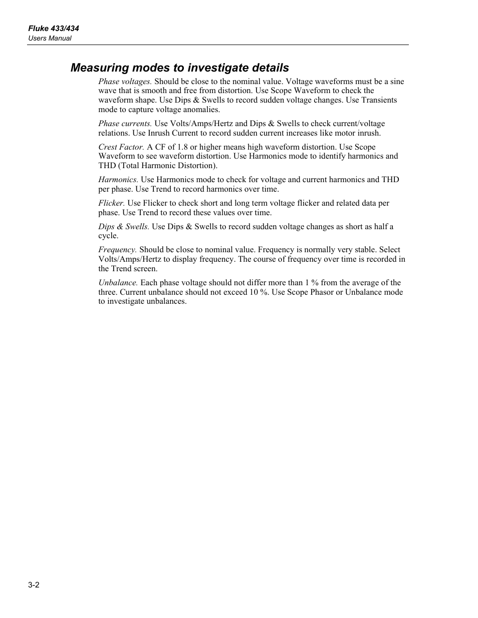 Measuring modes to investigate details | Fluke 434 User Manual | Page 18 / 122