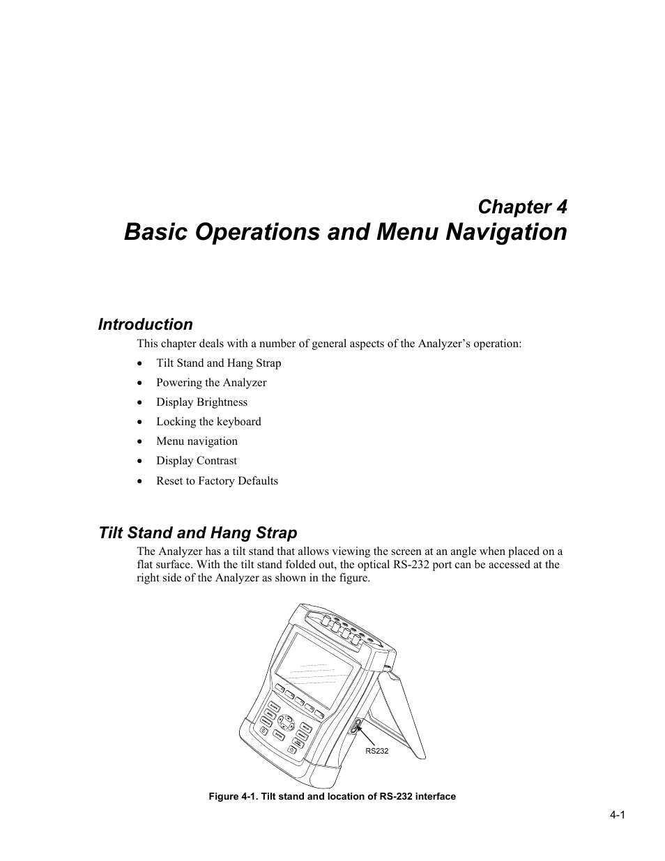 Basic operations, Menu navigation, Basic operations and menu navigation | Chapter 4 | Fluke 434 User Manual | Page 19 / 122