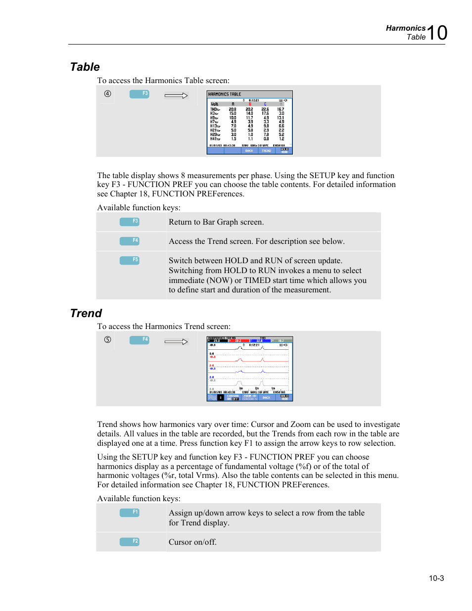 Table, Trend | Fluke 434 User Manual | Page 45 / 122