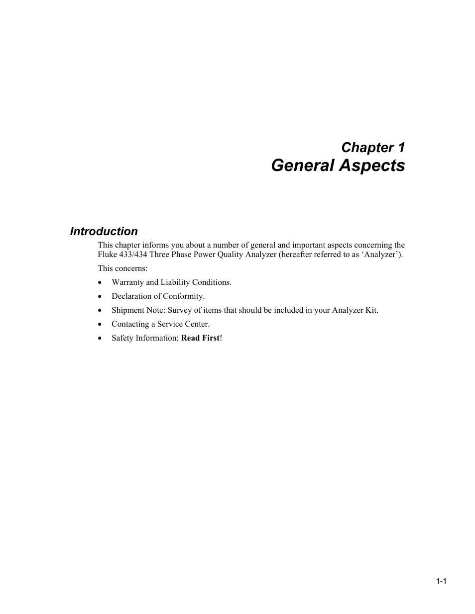 General aspects, Chapter 1 | Fluke 434 User Manual | Page 7 / 122