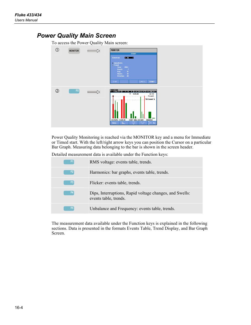Power quality main screen | Fluke 434 User Manual | Page 70 / 122