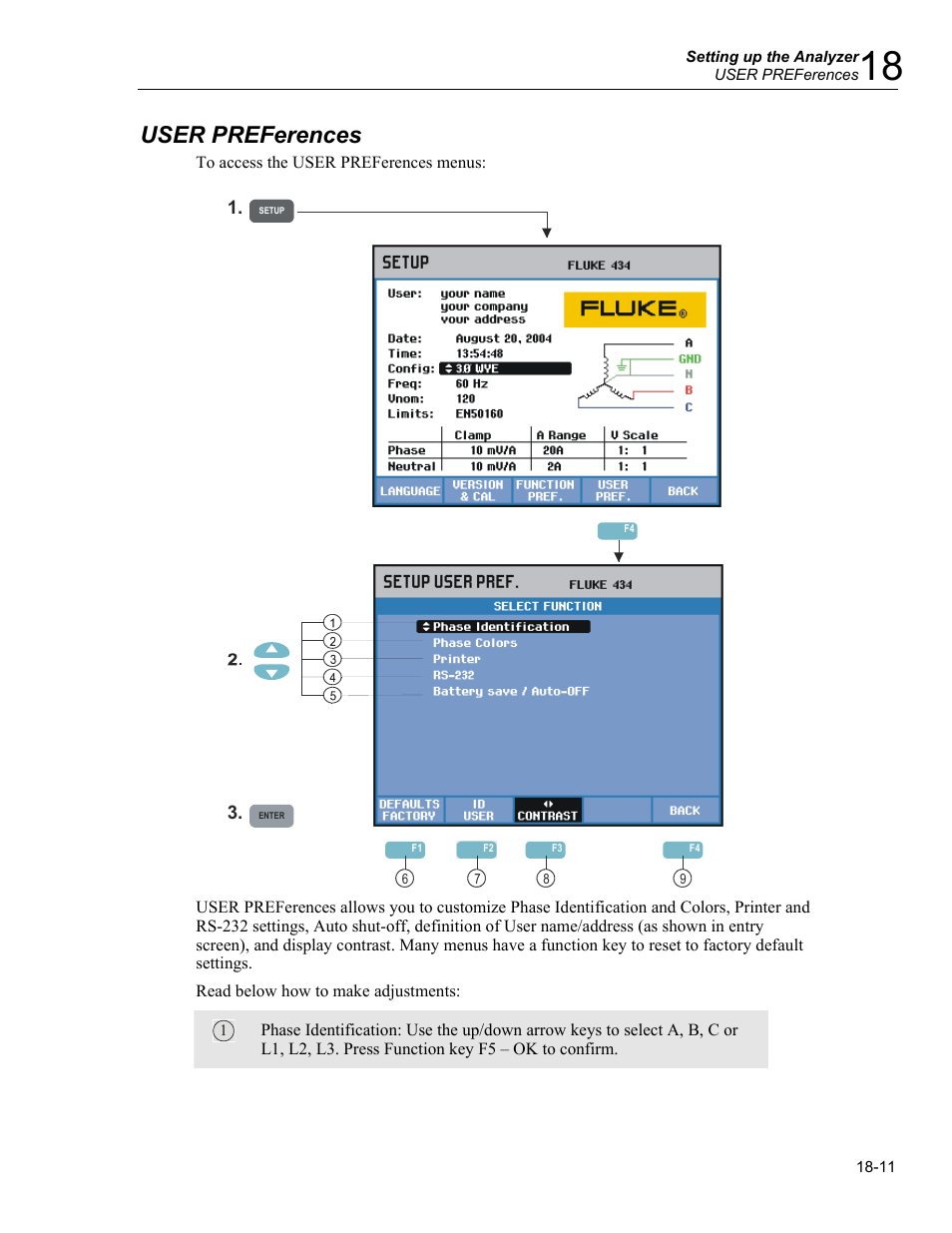 User preferences | Fluke 434 User Manual | Page 89 / 122