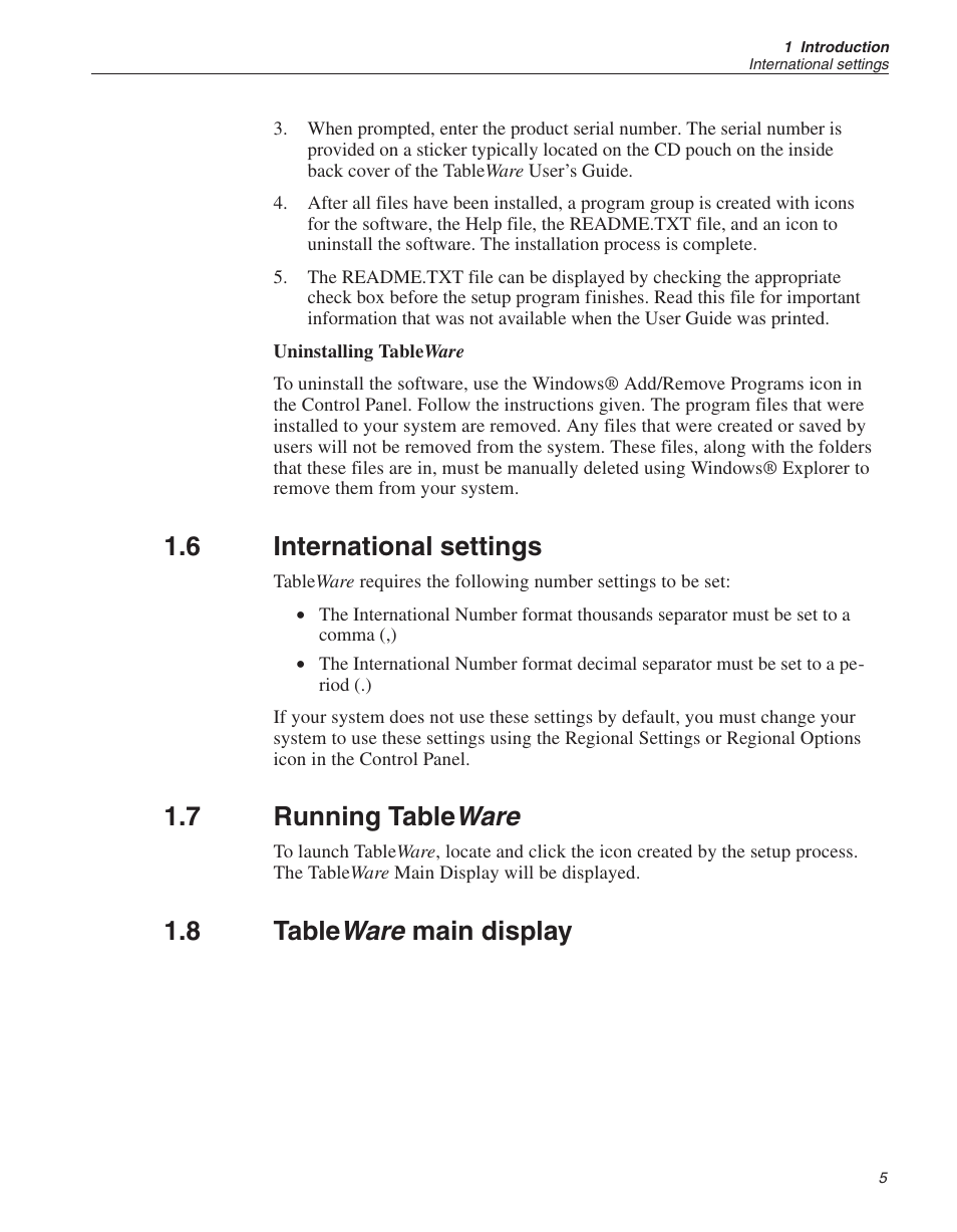 6 international settings 5, 7 running tableware 5, 8 tableware main display 5 | International settings, Running table ware, Table ware main display, Ware, 6 international settings, 7 running table, 8 table | Fluke 9933 User Manual | Page 10 / 64