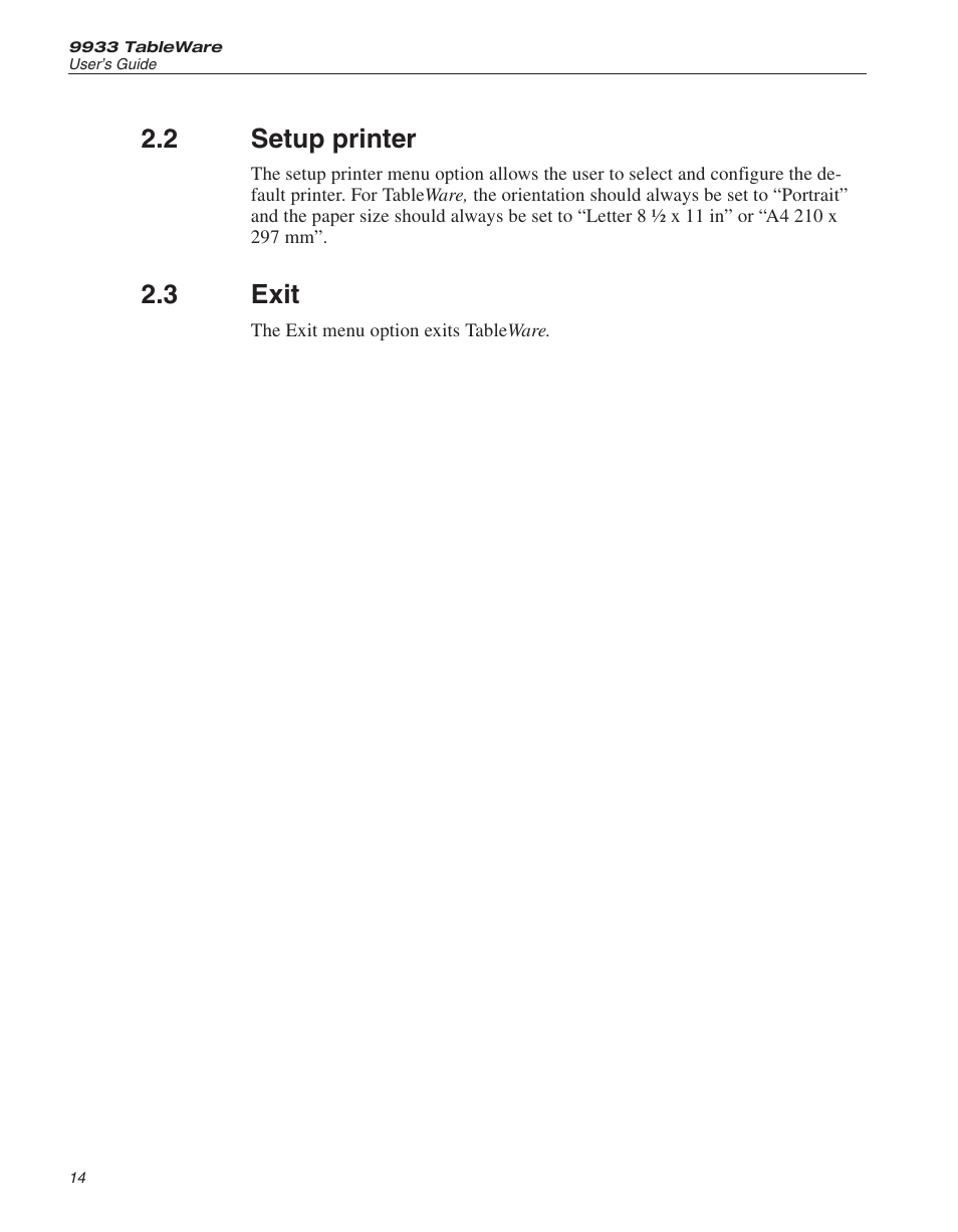 2 setup printer 14, 3 exit 14, Setup printer | Exit, 2 setup printer, 3 exit | Fluke 9933 User Manual | Page 18 / 64