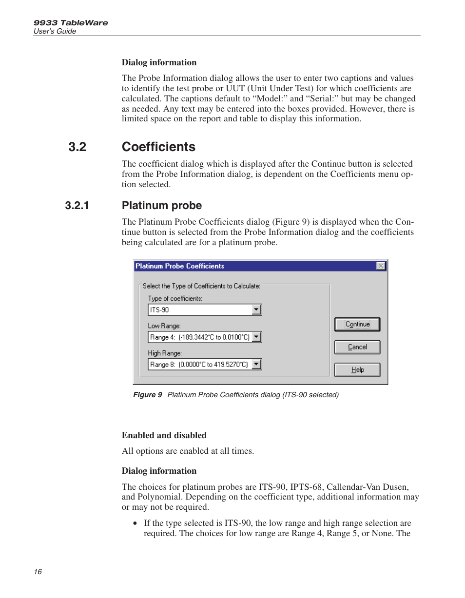 2 coefficients 16, 1 platinum probe 16, Coefficients | Platinum probe, Figure 9, 2 coefficients | Fluke 9933 User Manual | Page 20 / 64