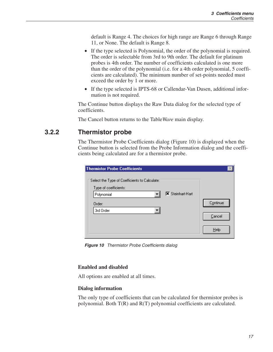 2 thermistor probe 17, Figure 10 thermistor probe coefficients dialog 17, Thermistor probe | Figure 10, Thermistor probe coefficients dialog, 2 thermistor probe | Fluke 9933 User Manual | Page 21 / 64