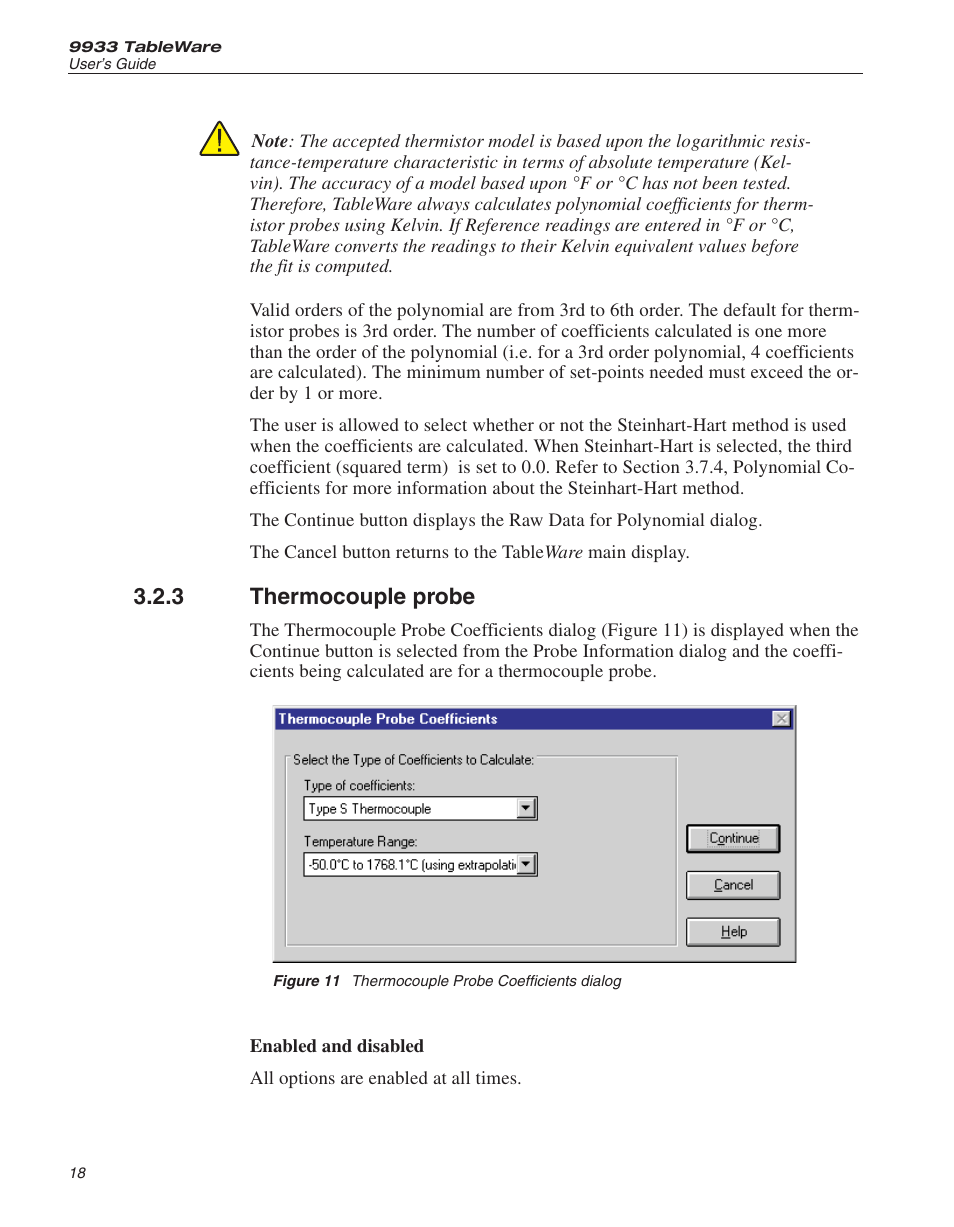 3 thermocouple probe 18, Thermocouple probe, Figure 11 | Thermocouple probe coefficients dialog, 3 thermocouple probe | Fluke 9933 User Manual | Page 22 / 64