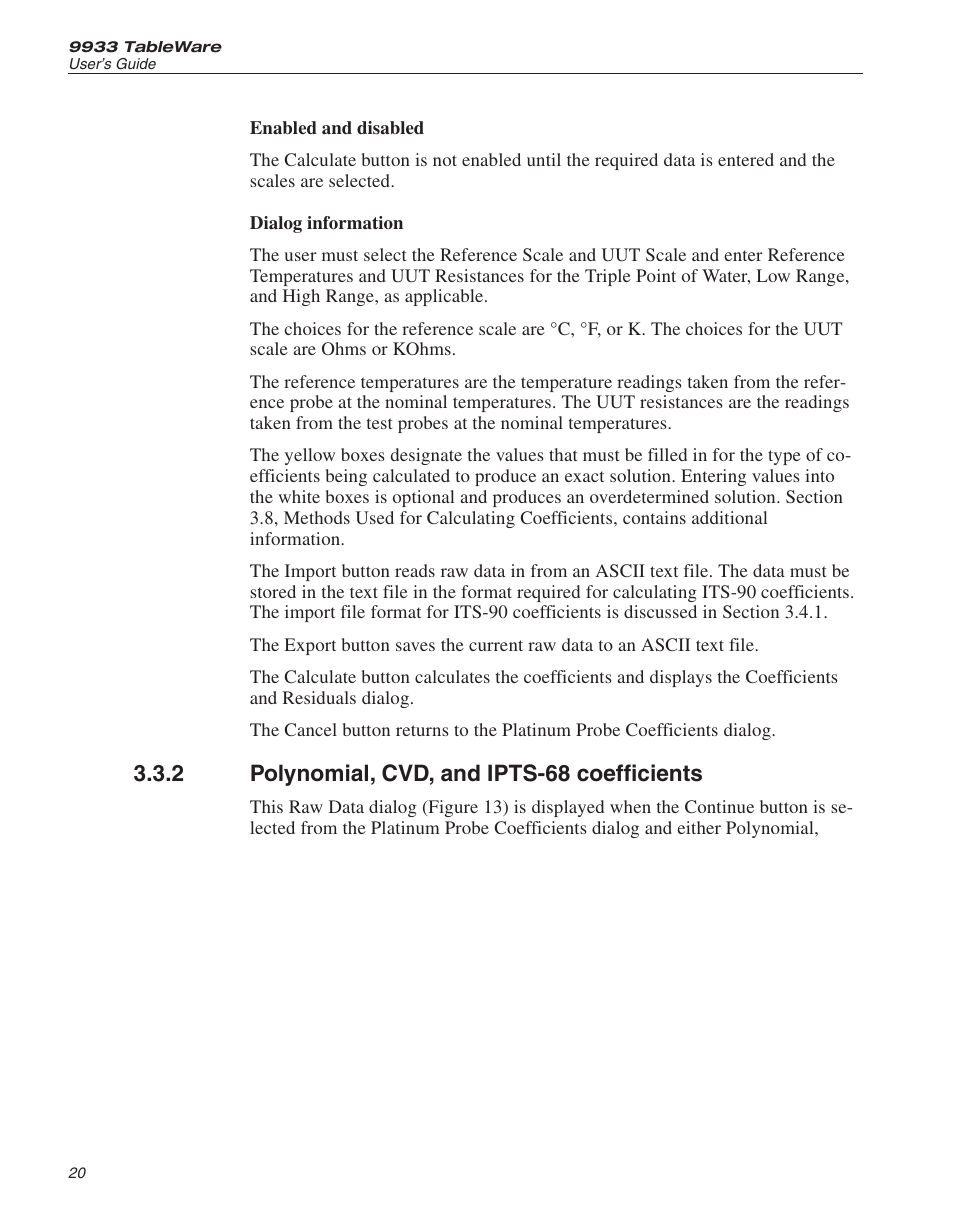 2 polynomial, cvd, and ipts-68 coefficients 20, Polynomial, cvd, and ipts-68 coefficients, 2 polynomial, cvd, and ipts-68 coefficients | Fluke 9933 User Manual | Page 24 / 64