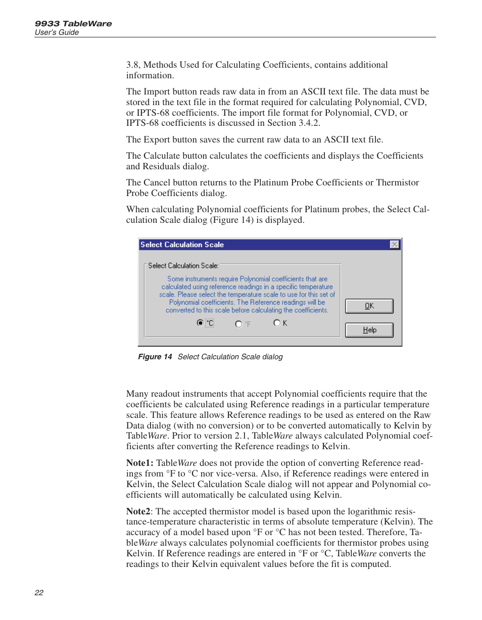 Figure 14 select calculation scale dialog 22, Figure 14, Select calculation scale dialog | Fluke 9933 User Manual | Page 26 / 64