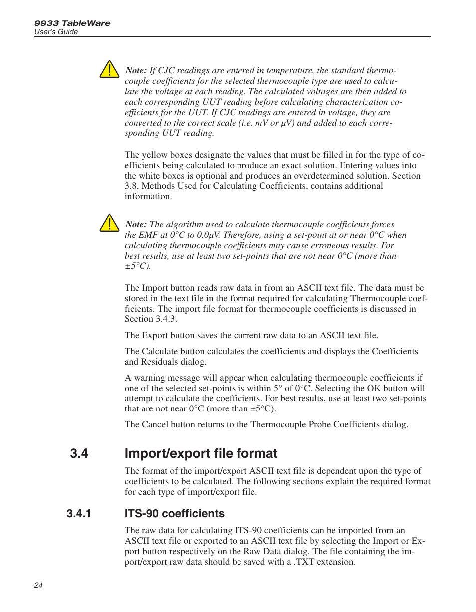 4 import/export file format 24, 1 its-90 coefficients 24, Import/export file format | Its-90 coefficients, 4 import/export file format | Fluke 9933 User Manual | Page 28 / 64