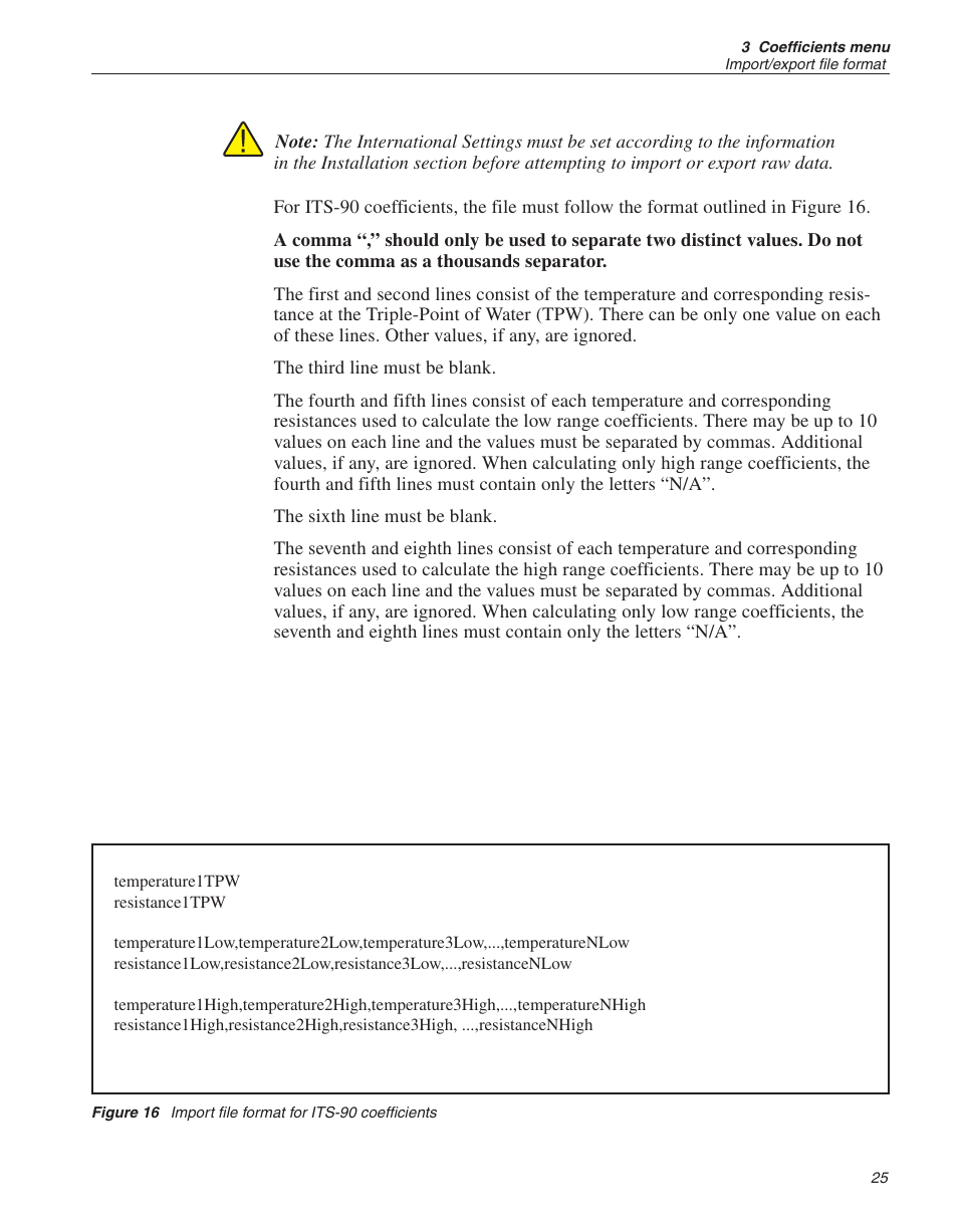 Figure 16, Import file format for its-90 coefficients | Fluke 9933 User Manual | Page 29 / 64