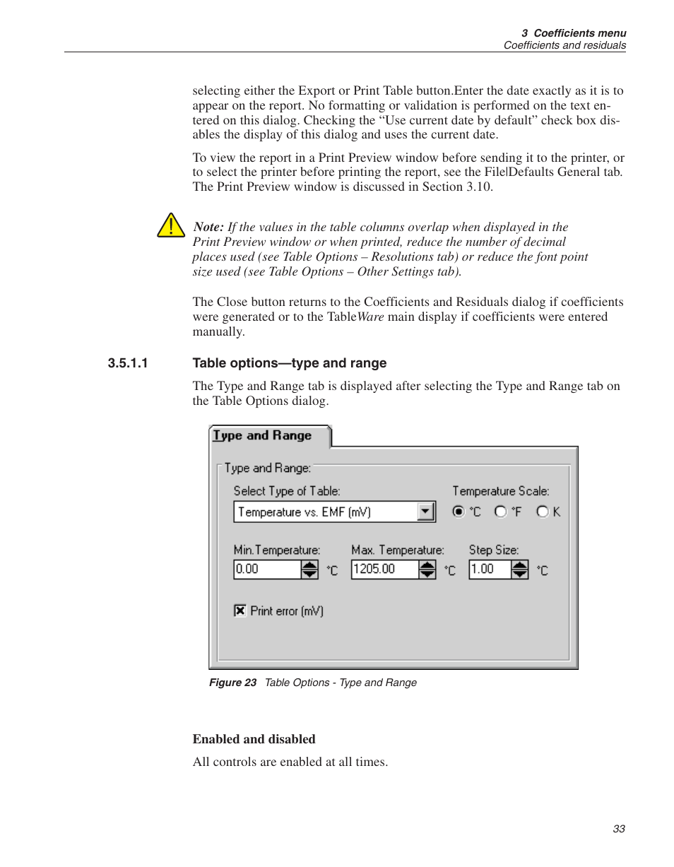 1 table options—type and range 33, Figure 23 table options - type and range 33, Table options—type and range | Figure 23, Table options - type and range | Fluke 9933 User Manual | Page 37 / 64