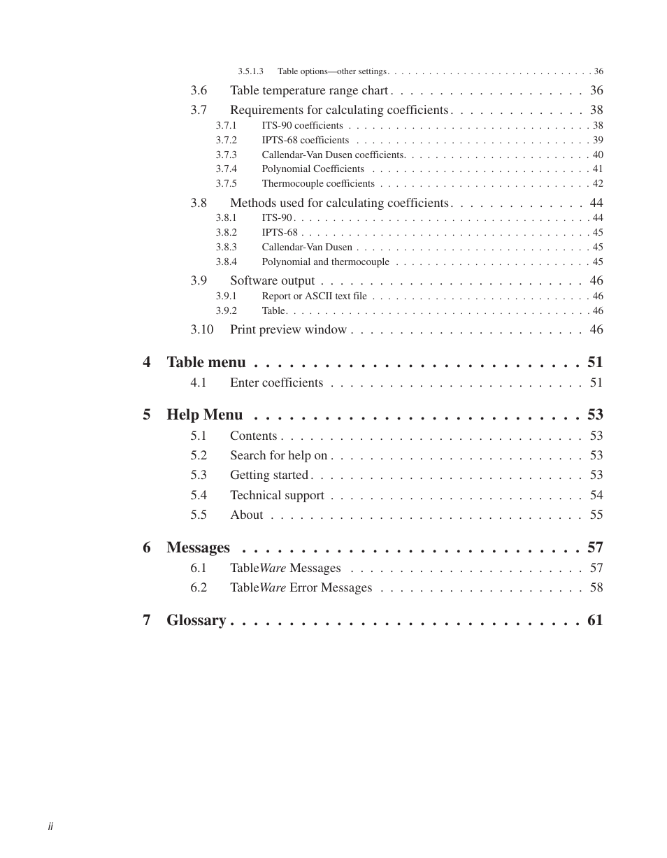 4table menu, 5help menu, 6messages | 7glossary | Fluke 9933 User Manual | Page 4 / 64