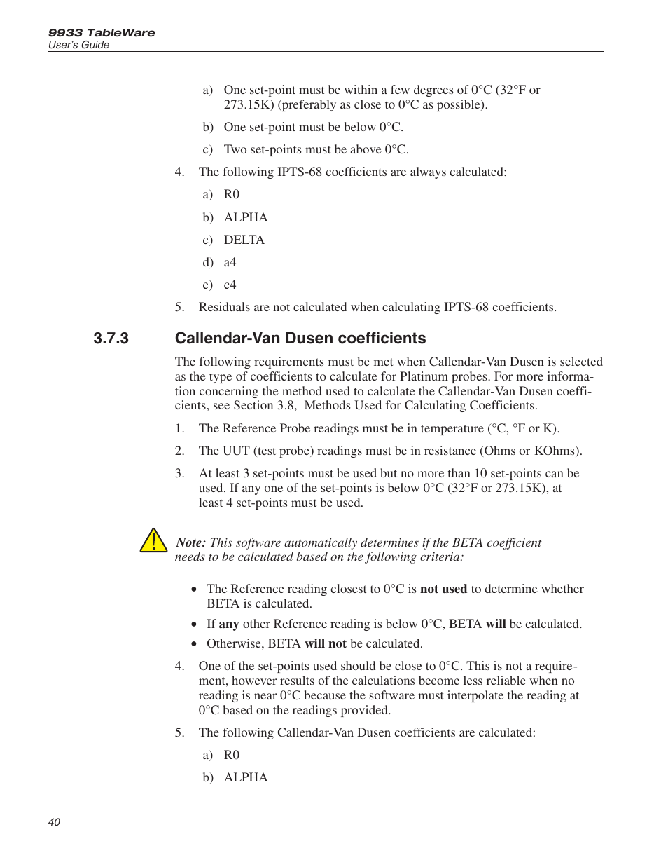 3 callendar-van dusen coefficients 40, Callendar-van dusen coefficients, 3 callendar-van dusen coefficients | Fluke 9933 User Manual | Page 44 / 64