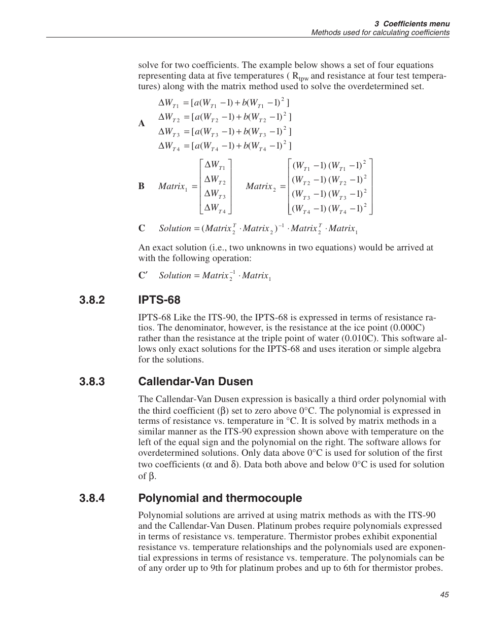 2 ipts-68 45, 3 callendar-van dusen 45, 4 polynomial and thermocouple 45 | Ipts-68, Callendar-van dusen, Polynomial and thermocouple, 2 ipts-68, 3 callendar-van dusen, 4 polynomial and thermocouple | Fluke 9933 User Manual | Page 49 / 64