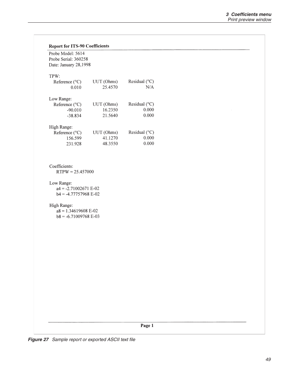 Figure 27, Sample report or exported ascii text file | Fluke 9933 User Manual | Page 53 / 64