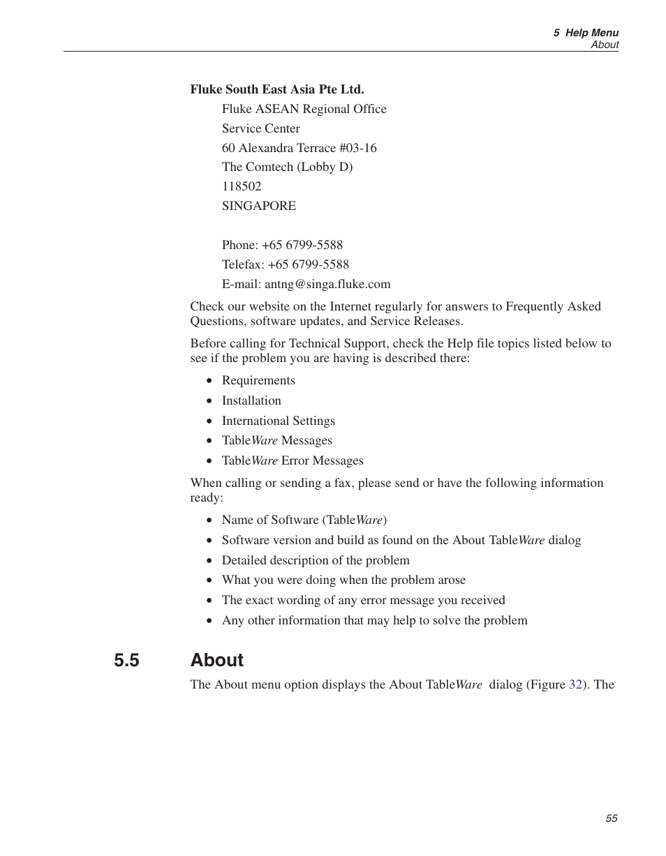 5 about 55, About, 5 about | Fluke 9933 User Manual | Page 59 / 64