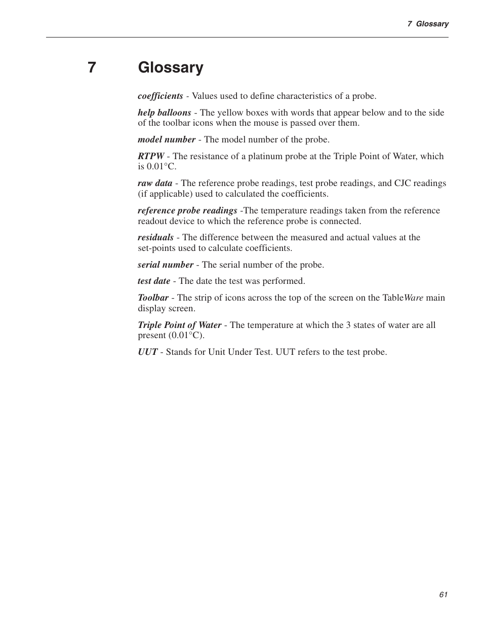 7 glossary 61, Glossary, 7glossary | Fluke 9933 User Manual | Page 64 / 64