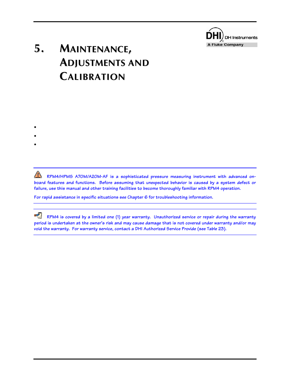 Maintenance, adjustments and calibration, 1 overview, 2 rpm4 maintenance | 1 autozero of q-rpts, 1 gauge mode autozero, Overview, Rpm4 maintenance, Autozero of q-rpts, Gauge mode autozero, . m m | Fluke HPMS User Manual | Page 115 / 148