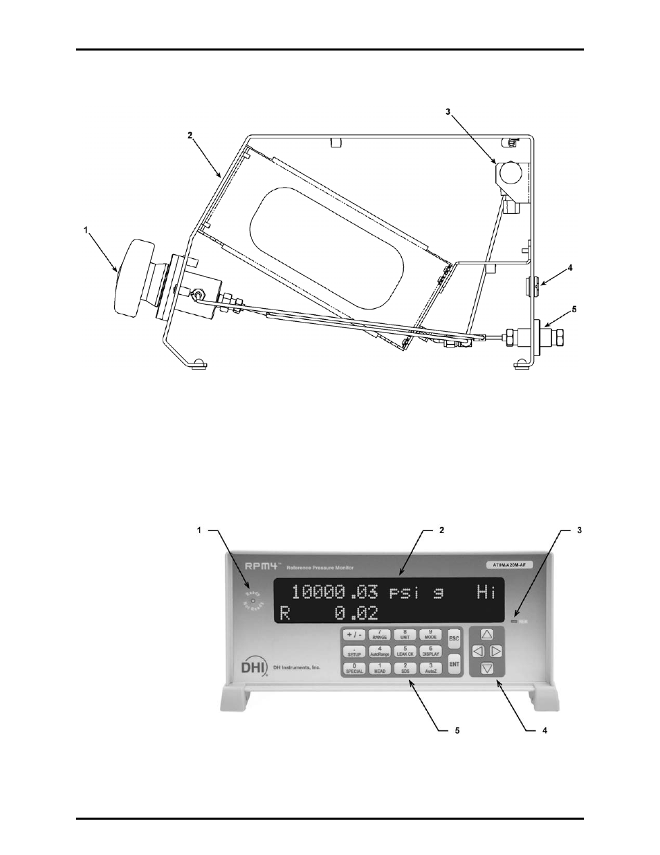 3 rpm4/hpms side view, 3 rpm4 front and rear panels, 1 rpm4 front panel | Rpm4/hpms side view, Rpm4 front and rear panels, Rpm4 front panel, Figure 4. rpm4/hpms side view, Figure 5. rpm4 front panel | Fluke HPMS User Manual | Page 20 / 148