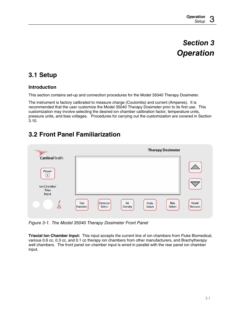 Operation, 1 setup, 2 front panel familiarization | Fluke 35040 User Manual | Page 25 / 94