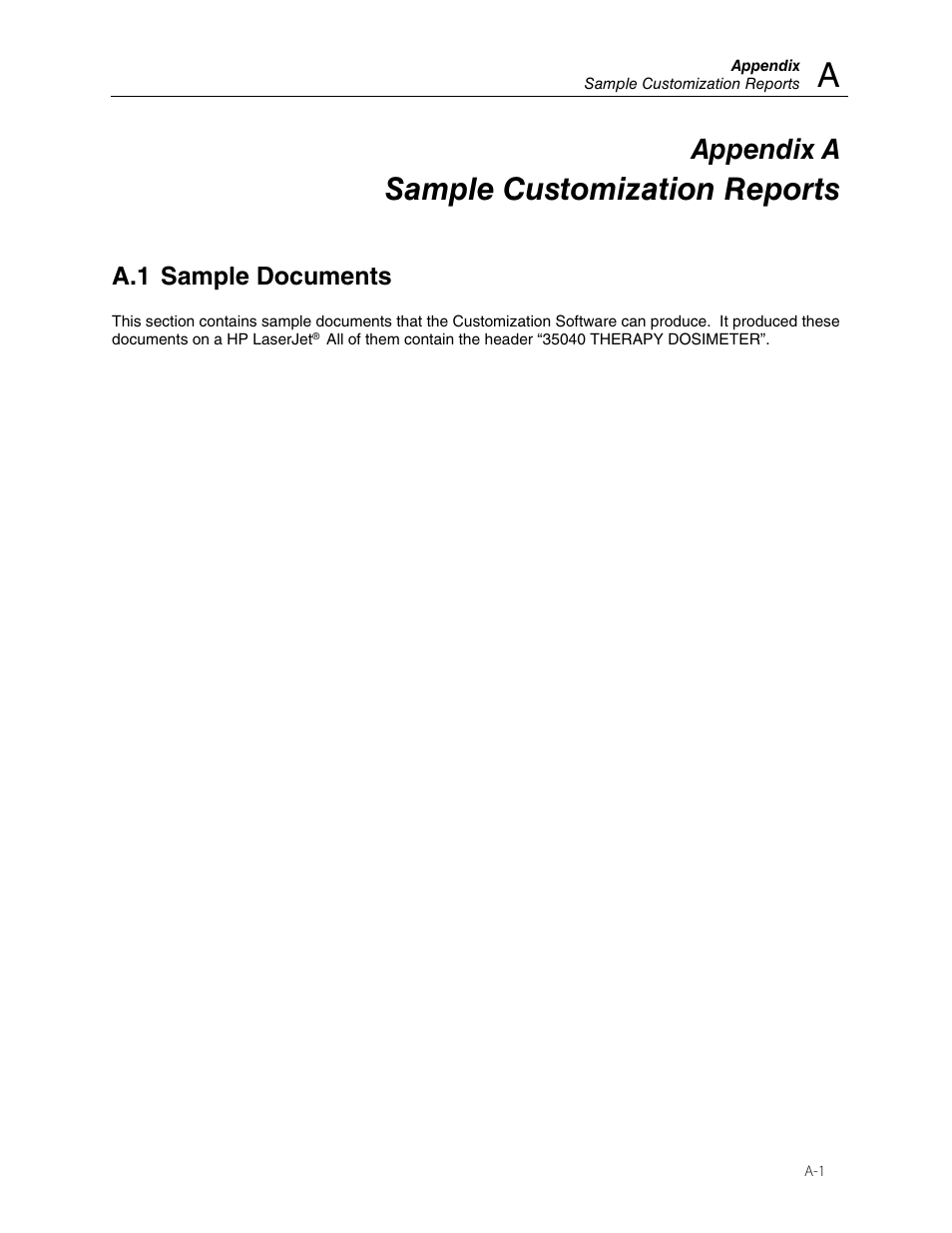 Sample customization reports, Appendix a | Fluke 35040 User Manual | Page 71 / 94