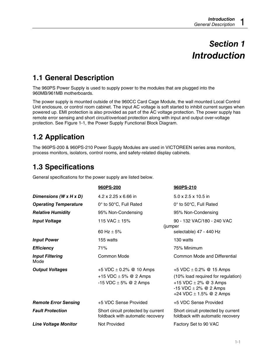 Introduction, 1 general description, 2 application | 3 specifications | Fluke VICTOREEN 960PS-210 User Manual | Page 5 / 16