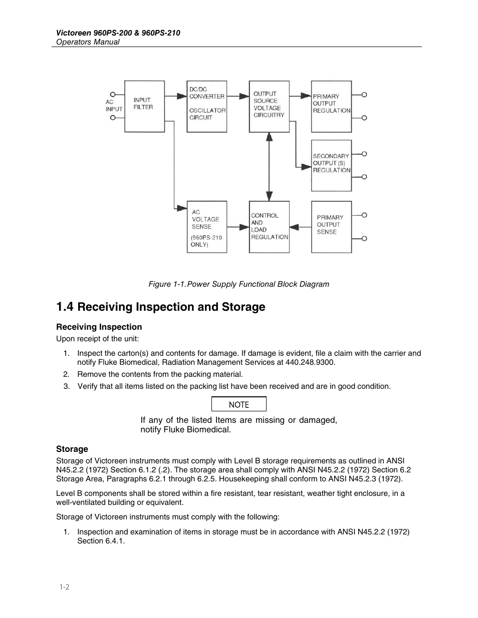 Receiving inspection and storage | Fluke VICTOREEN 960PS-210 User Manual | Page 6 / 16