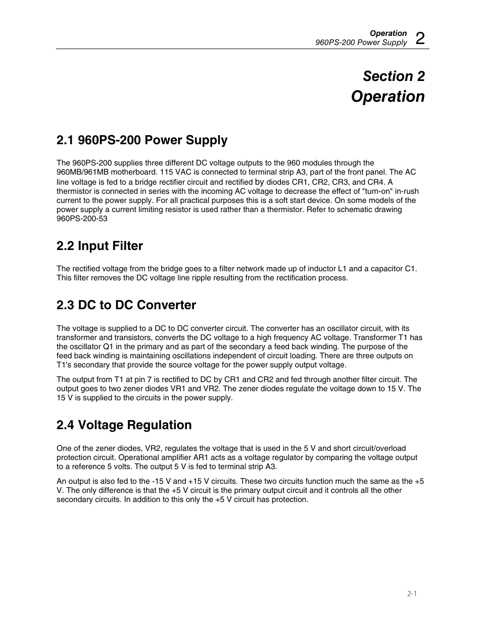 Operation, 2 input filter, 3 dc to dc converter | 4 voltage regulation | Fluke VICTOREEN 960PS-210 User Manual | Page 9 / 16