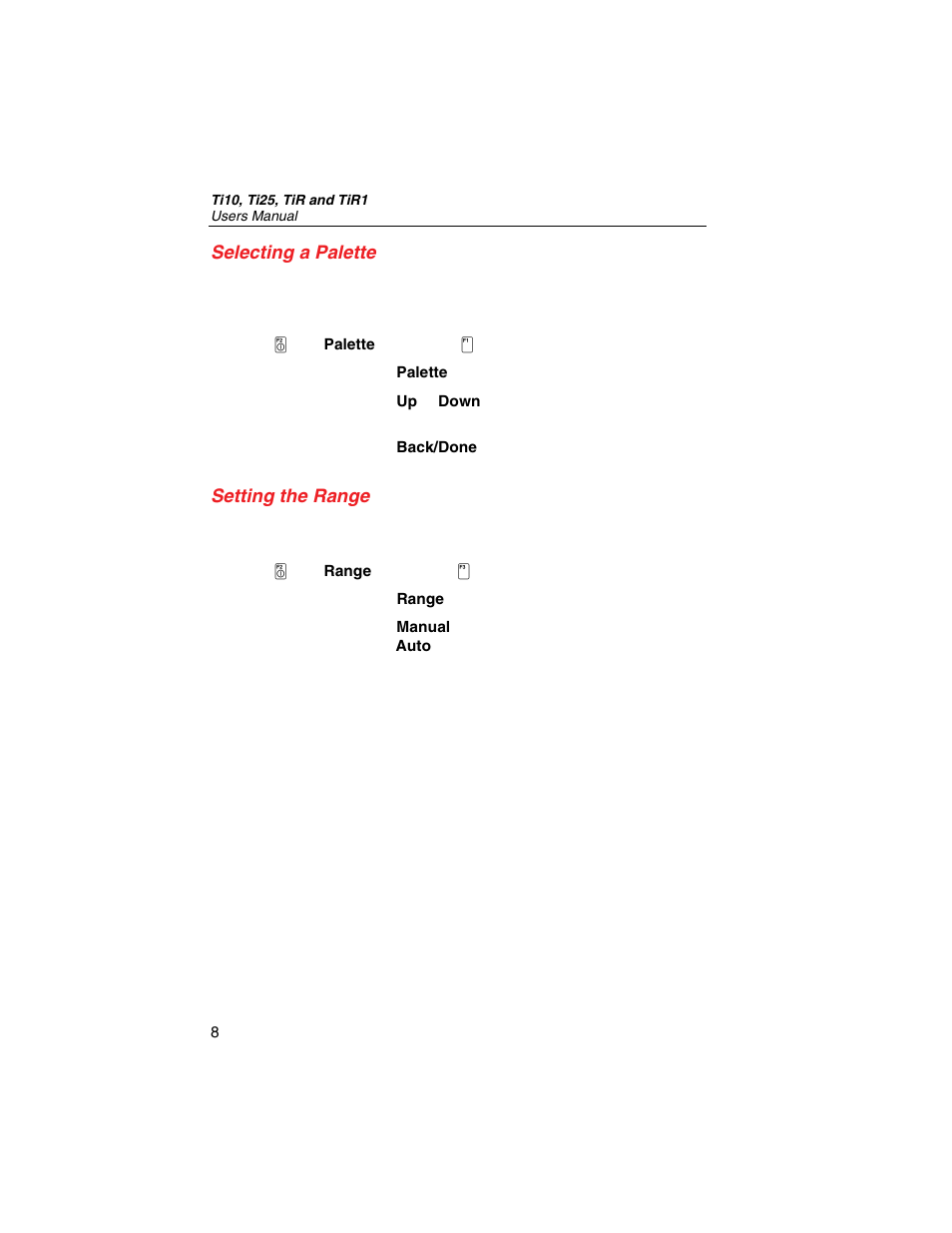 Selecting a palette, Setting the range | Fluke Thermal Imagers Ti10 User Manual | Page 14 / 24