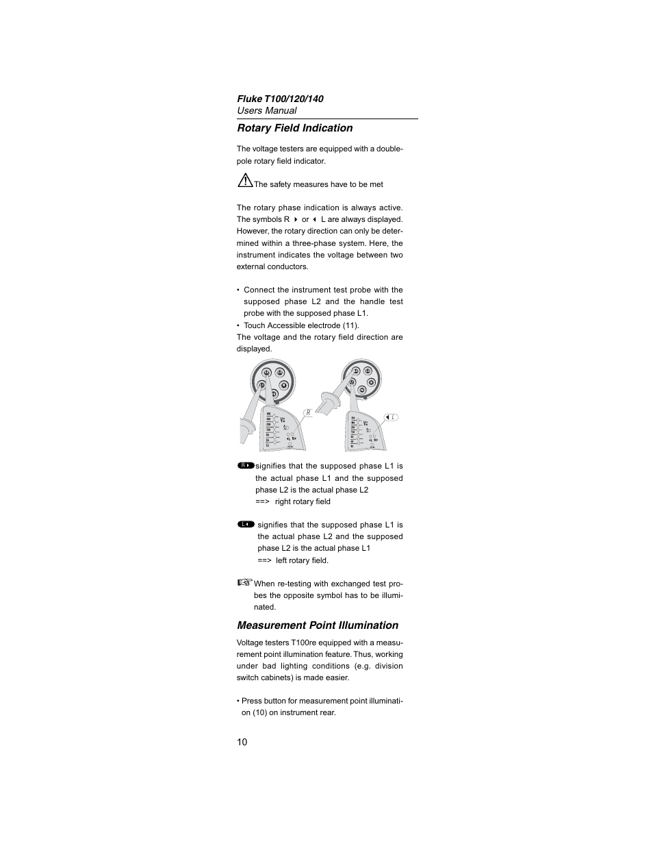 Rotary field indication, Measurement point illumination | Fluke Fiber Viewer FT140 User Manual | Page 10 / 14