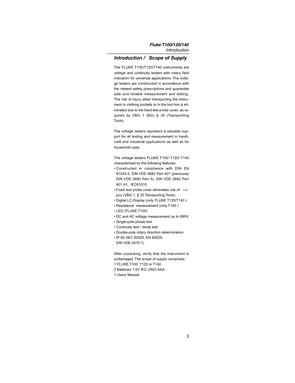 Introduction / scope of supply | Fluke Fiber Viewer FT140 User Manual | Page 3 / 14