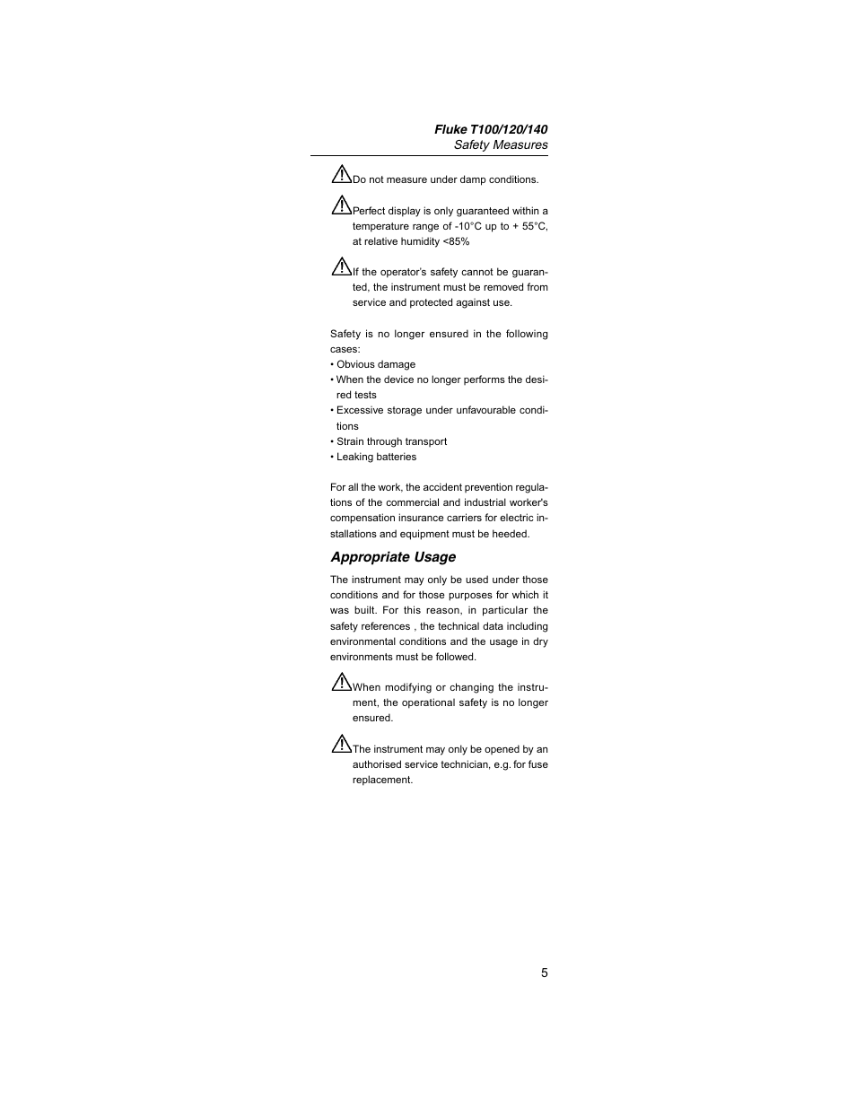 Appropriate usage | Fluke Fiber Viewer FT140 User Manual | Page 5 / 14