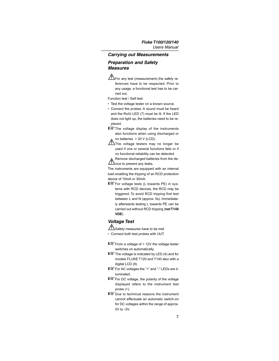 Voltage test | Fluke Fiber Viewer FT140 User Manual | Page 7 / 14