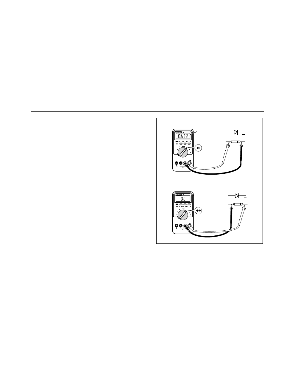 Testing diodes, 21 testing diodes, Making measurements | Cat ii, Min max range hold h hz rel, 4 1/2 digits 1 seconds, True rms multimeter, Figure 6. testing a diode, Typical reading, Forward bias reverse bias | Fluke 87 III User Manual | Page 29 / 58