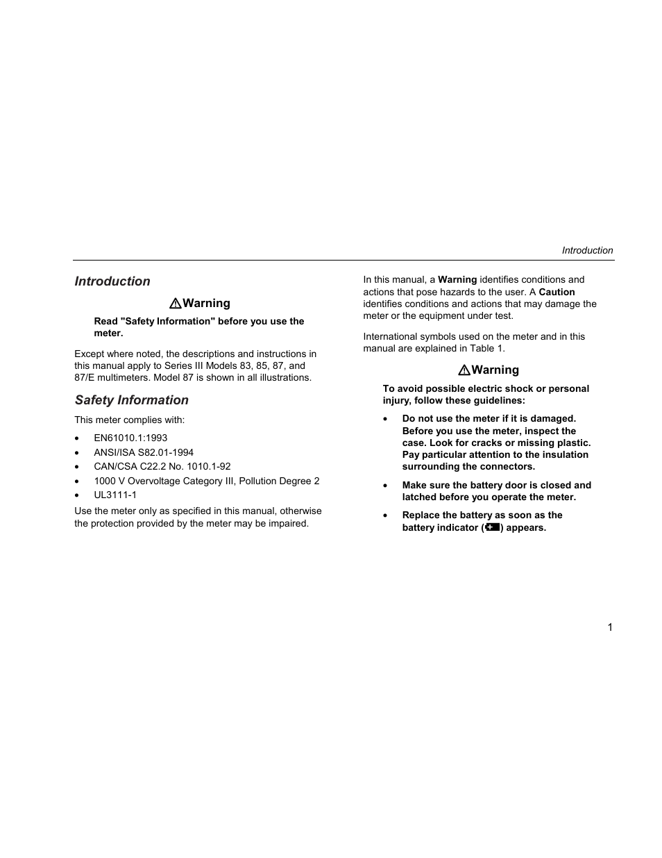 Introduction, Safety information | Fluke 87 III User Manual | Page 9 / 58