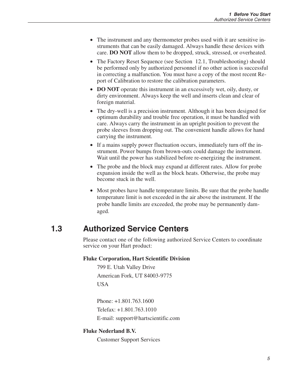 3 authorized service centers 5, Authorized service centers, 3 authorized service centers | Fluke 9140 Dry-well Calibrator User Manual | Page 12 / 52