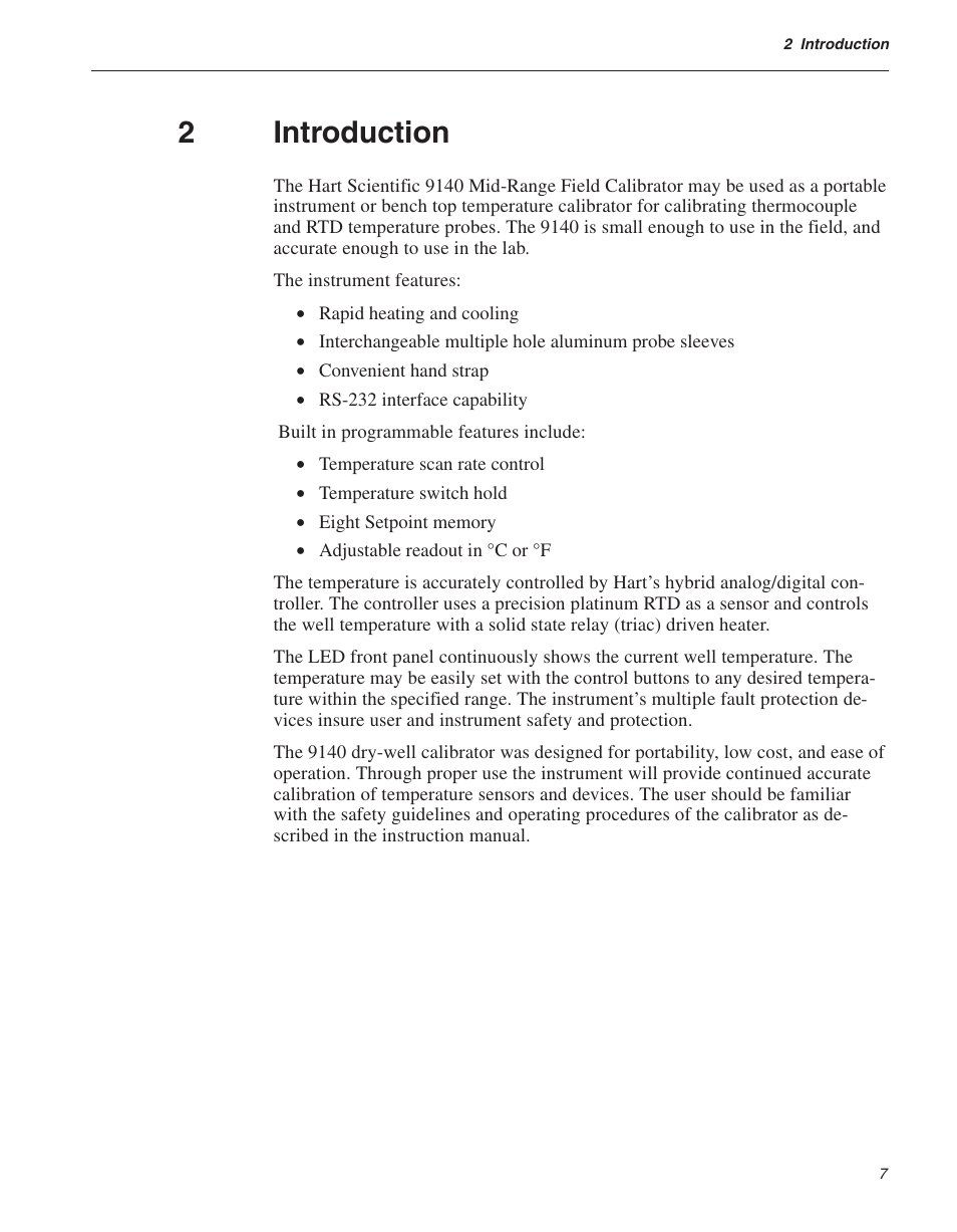 2 introduction 7, 2 introduction, 2introduction | Fluke 9140 Dry-well Calibrator User Manual | Page 14 / 52