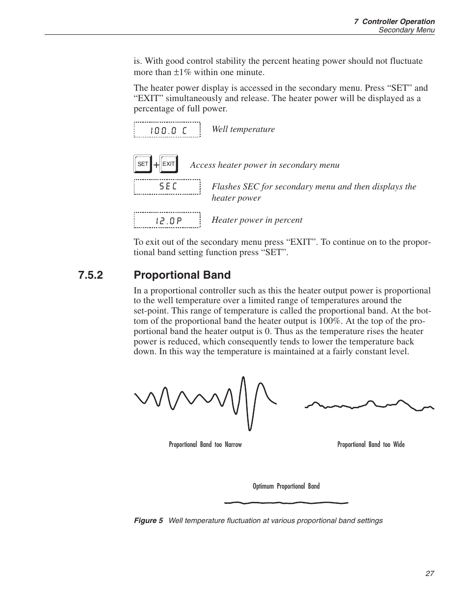 2 proportional band 27, Proportional band, Figure 5 | Fluke 9140 Dry-well Calibrator User Manual | Page 32 / 52