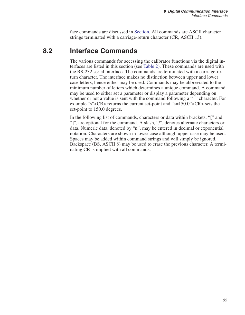 2 interface commands 35, Interface commands, 2 interface commands | Fluke 9140 Dry-well Calibrator User Manual | Page 40 / 52