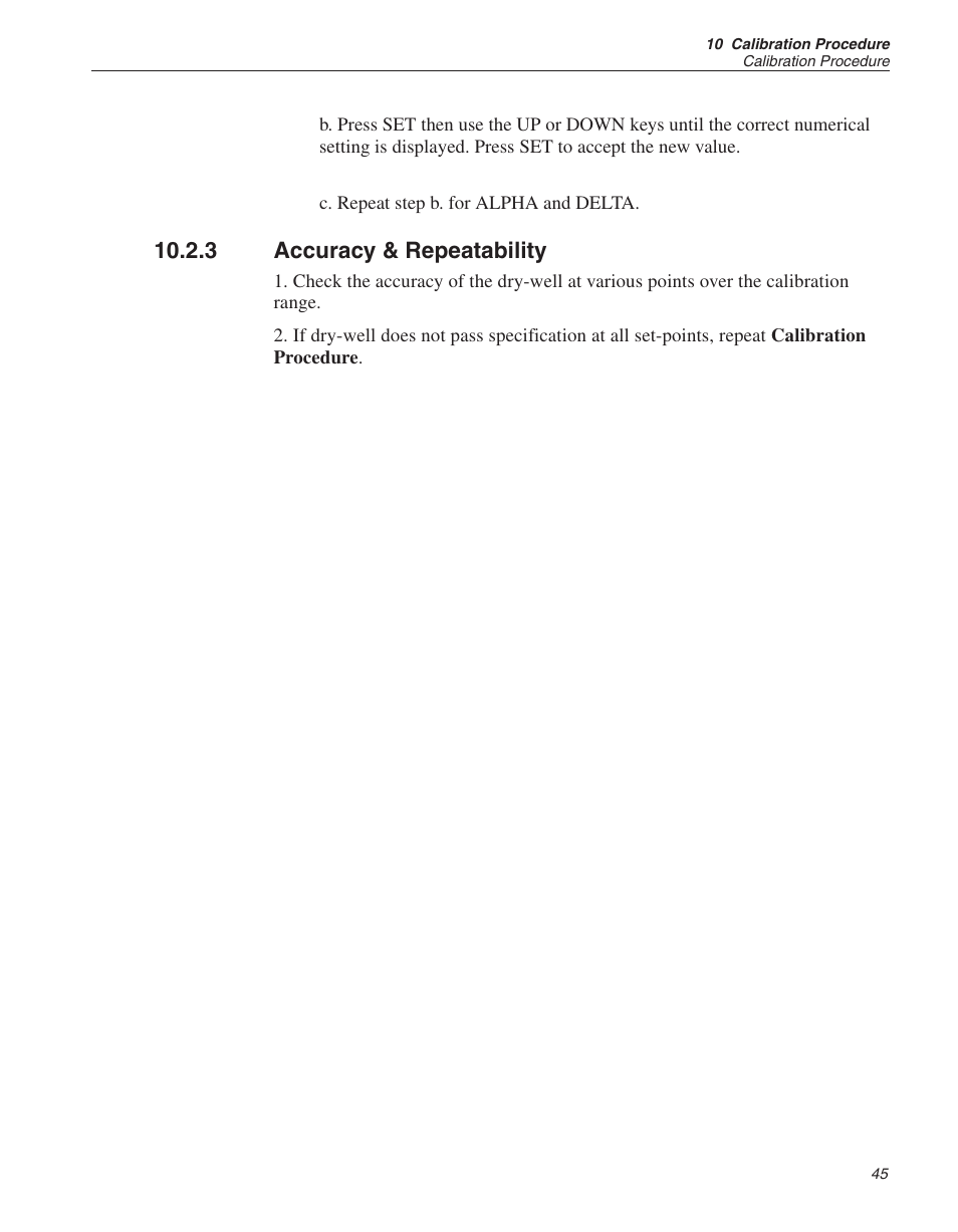 3 accuracy & repeatability 45, Accuracy & repeatability, 3 accuracy & repeatability | Fluke 9140 Dry-well Calibrator User Manual | Page 49 / 52