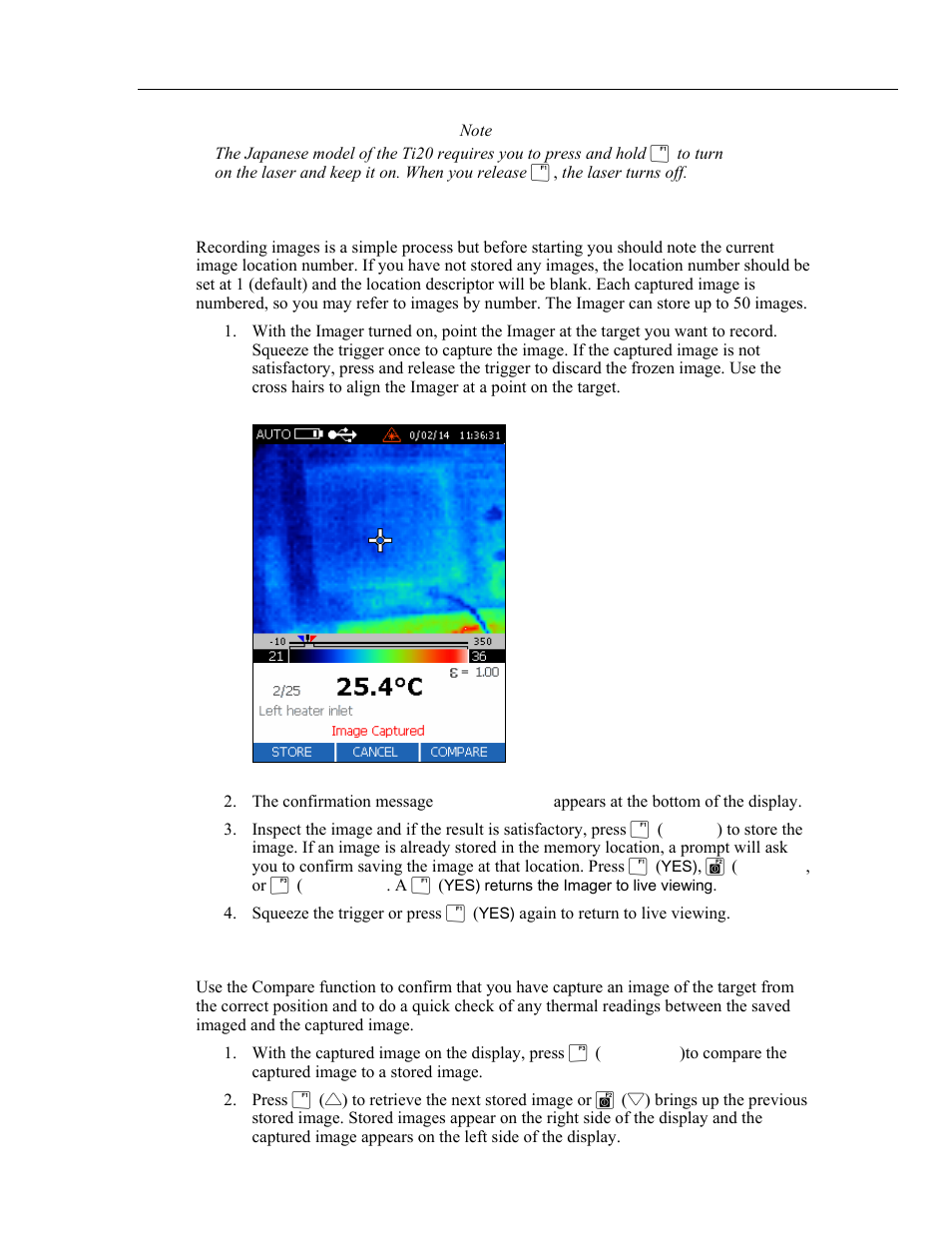 Capturing images, Comparing frozen images to stored images | Fluke Ti20 User Manual | Page 29 / 68