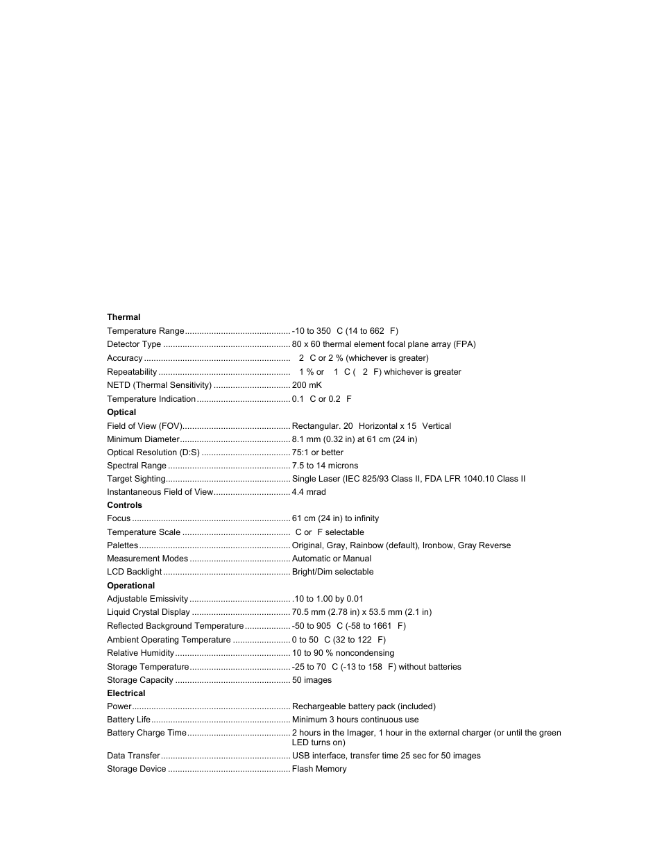 D. specifications, Specifications, Appendix d | Fluke Ti20 User Manual | Page 67 / 68