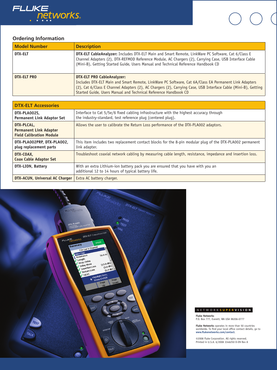 Ordering information | Fluke Cable Analyzer DTX-ELT User Manual | Page 4 / 4