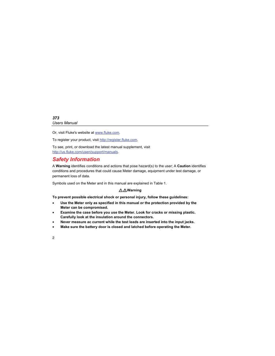 Safety information | Fluke PN 3612805 User Manual | Page 6 / 22